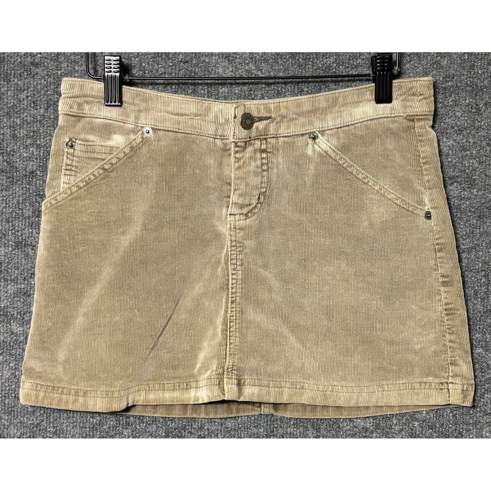 Vintage Y2K GUESS Corduroy Mini Skirt Tan Size 26 Pockets Stretch